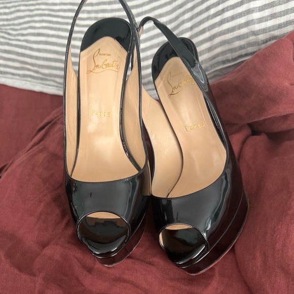 Christian Louboutin “Lady peep” sling peeptoe pumps 150mm Blk patent lthr EU38.5 - Picture 14 of 14